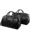 Front View Of the Black Leather Travel Set