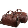 Front View Of the Brown Leather Travel Set