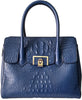 Front View Of The Navy Blue Leather Handbag With Shoulder Strap
