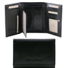 Internal And Frontal View Of The Black Leather Women's Wallet