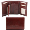 Internal And Frontal View Of The Brown Leather Women's Wallet