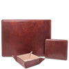 Front View Of The Brown Luxury Leather Desk Set