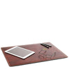 Desk Pad Mouse Pad View With Glasses iPad And Pens, Part Of The Brown Luxury Leather Desk Set