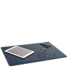 Desk Pad Mouse Pad View With Glasses iPad And Pens, Part Of The Dark Blue Luxury Leather Desk Set