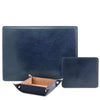 Front View Of The Dark Blue Luxury Leather Desk Set