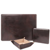 Front View Of The Dark Brown Luxury Leather Desk Set