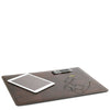 Desk Pad Mouse Pad View With Glasses iPad And Pens, Part Of The Dark Brown Luxury Leather Desk Set