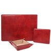 Front View Of The Red Luxury Leather Desk Set