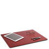 Desk Pad Mouse Pad View With Glasses iPad And Pens, Part Of The Red Luxury Leather Desk Set