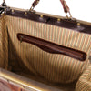 Internal Zip Pocket View Of the Brown Leather Gladstone Bag