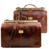 Front View Of The Brown Leather Luggage Set