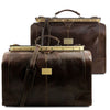 Front View Of The Dark Brown Leather Luggage Set