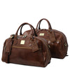 Front View Of The Brown Leather Luggage Set