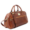 Angled View Of Bag 1 Of The Honey Leather Luggage Set