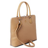 Angled And Shoulder Strap View Of The Champagne Womens Leather Business Bag