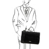 Man Posing With The Black Leather Briefcase Bag