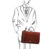 Man Posing With The Brown Leather Briefcase Bag