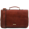 The Front View Of The Brown Leather Briefcase Bag