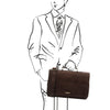 Man Posing With The Dark Brown Leather Briefcase Bag
