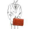 Man Posing With The Honey Leather Briefcase Bag