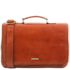 The Front View Of The Honey Leather Briefcase Bag