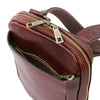 Top Angled Zip Opening View Of The Brown Crossbody Bag Mens