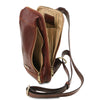 Compartment And Zip Pocket View Of The Brown Mens Crossover Leather Bag