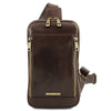 Front View Of The Dark Brown Mens Crossover Leather Bag