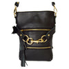 Front Golden Features View Of The Carly Black Leather Handbag