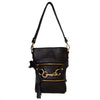 Full View With Shoulder Strap Of The Carly Black Leather Handbag