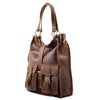 Angled View Of The Brown Ladies Leather Handbag