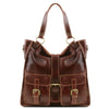 Front View Of The Brown Ladies Leather Handbag