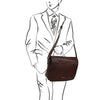 Man Posing With The Brown Leather Messenger Bag