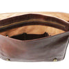 Front Compartment View Of The Brown Leather Messenger Bag