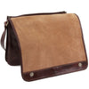 Full Opening Flap View Of The Brown Leather Laptop Messenger Bag