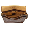 Internal View Of The Brown Leather Laptop Messenger Bag