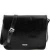 Front View Of The Black Leather Messenger Bag Men's