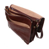 Internal Compartments View Of The Brown Leather Messenger Bag Men's