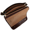 Internal Compartment Top Angled View Of The Brown Leather Messenger Bag Men's