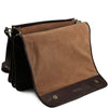 Opening And Closing Flap View Of The Brown Leather Messenger Bag Men's