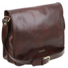 Angled View Of The Brown Leather Messenger Bag Men's