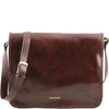 Front View Of The Brown Leather Messenger Bag Men's