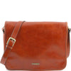 Front View Of The Honey Leather Messenger Bag Men's