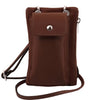 Front View Of The Brown Cellphone Holder and Mini Crossbody Bag