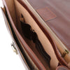 Internal Feature Pockets View Of The Brown Premium Leather Briefcase