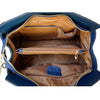 Internal View Of The Navy Blue Leather Handbag With Shoulder Strap