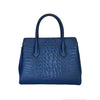 Rear View Of The Navy Blue Leather Handbag With Shoulder Strap