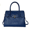 Additional Front View Of The Navy Blue Leather Handbag With Shoulder Strap