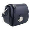 Angled View Of The Dark Blue Over The shoulder Leather Bag