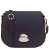 Front View Of The Dark Blue Over The shoulder Leather Bag